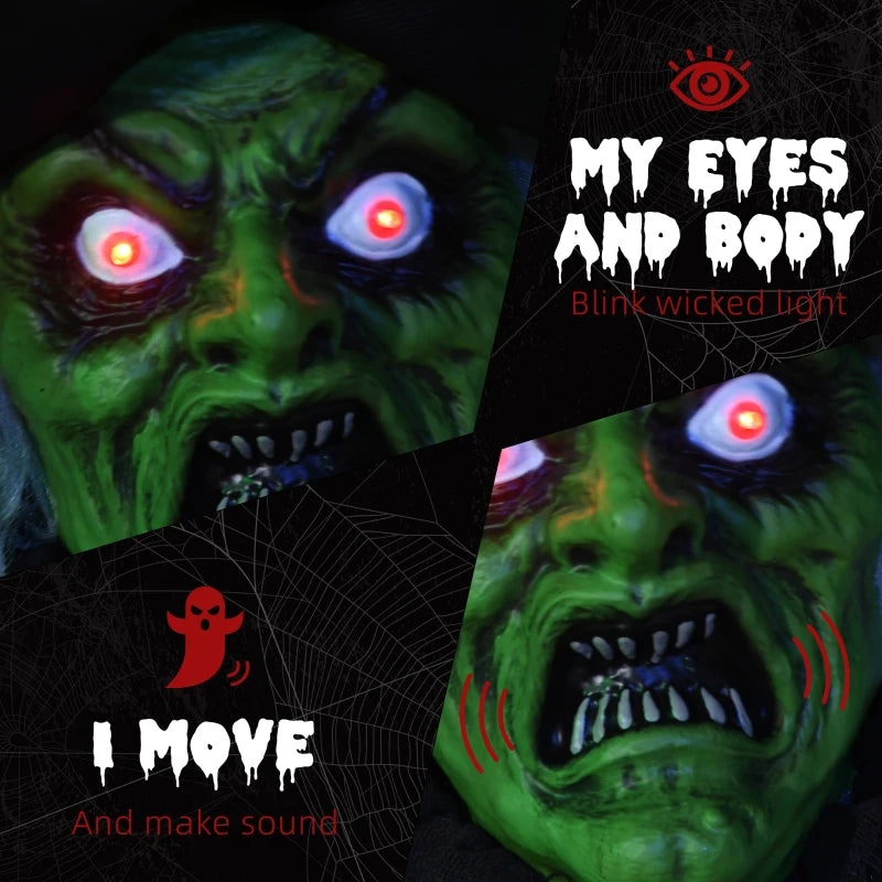 6ft Halloween Witch Decoration - Outdoor Sound & Light Activated Prop with Glowing Eyes & Magical Heart for Spooky Fun