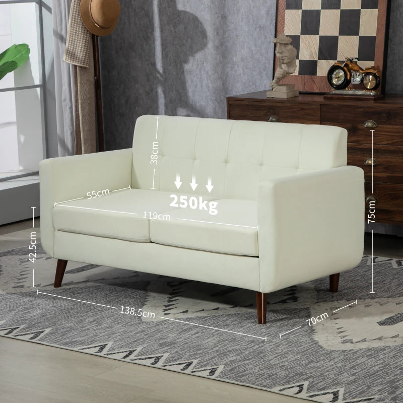 Cream Two-Seater Linen-Look Sofa for Stylish Living Room Seating