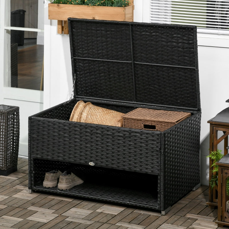 Black Rattan Storage Bench