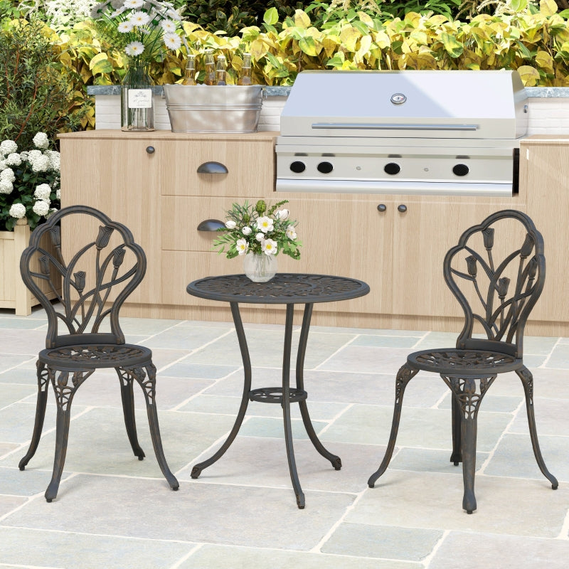 3 Piece Bronze Outdoor Patio Bistro Set for 2 - Aluminium Garden Table and Chairs with Umbrella Hole for Balcony