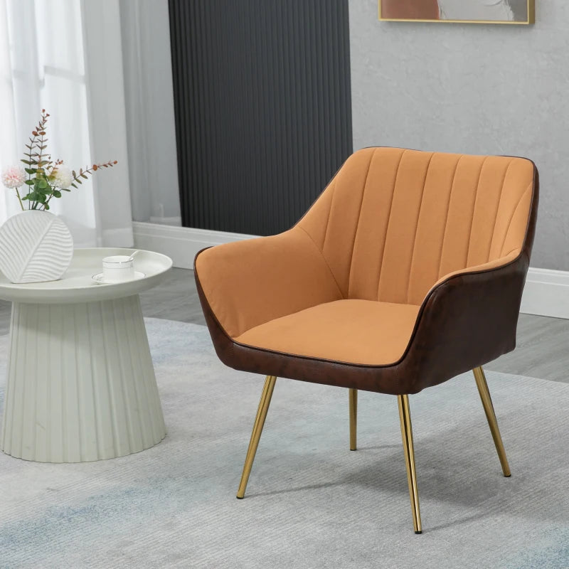 Velvet Accent Chairs with Gold Legs for Modern Living Room and Bedroom, Light Brown Upholstered Design
