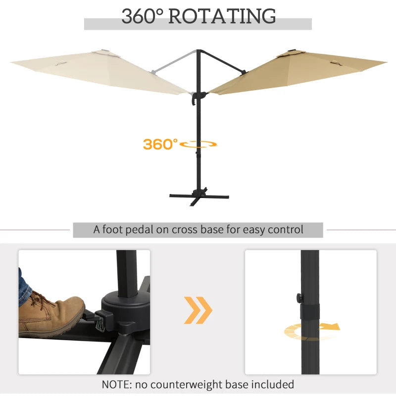 Adjustable Khaki Cantilever Parasol with Solar LED Lights & Base