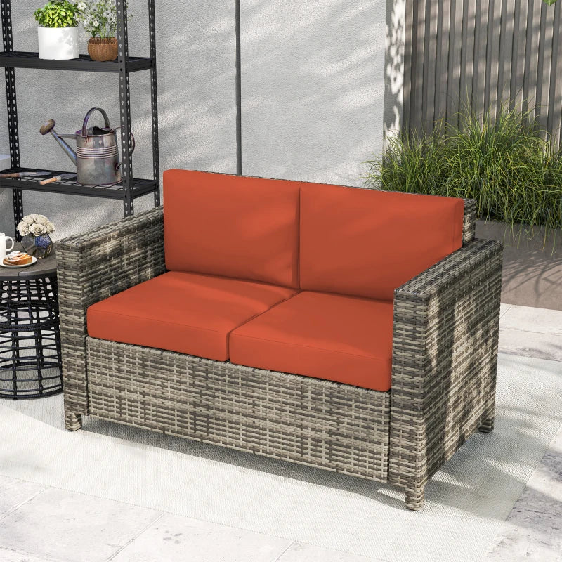 Stylish Rattan 2 Seater Sofa with Soft Cushions for Outdoor Patio Furniture Grey