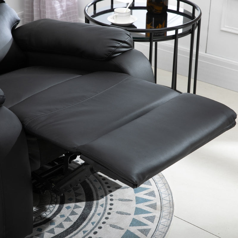 Comfortable PU Leather Reclining Chair with Padded Armrests and Retractable Footrest, Stylish Black Wood Frame