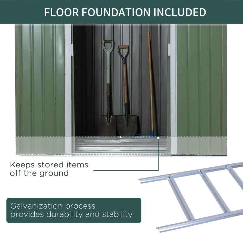 Green 7ft x 4ft Galvanised Steel Garden Shed with Foundation Kit