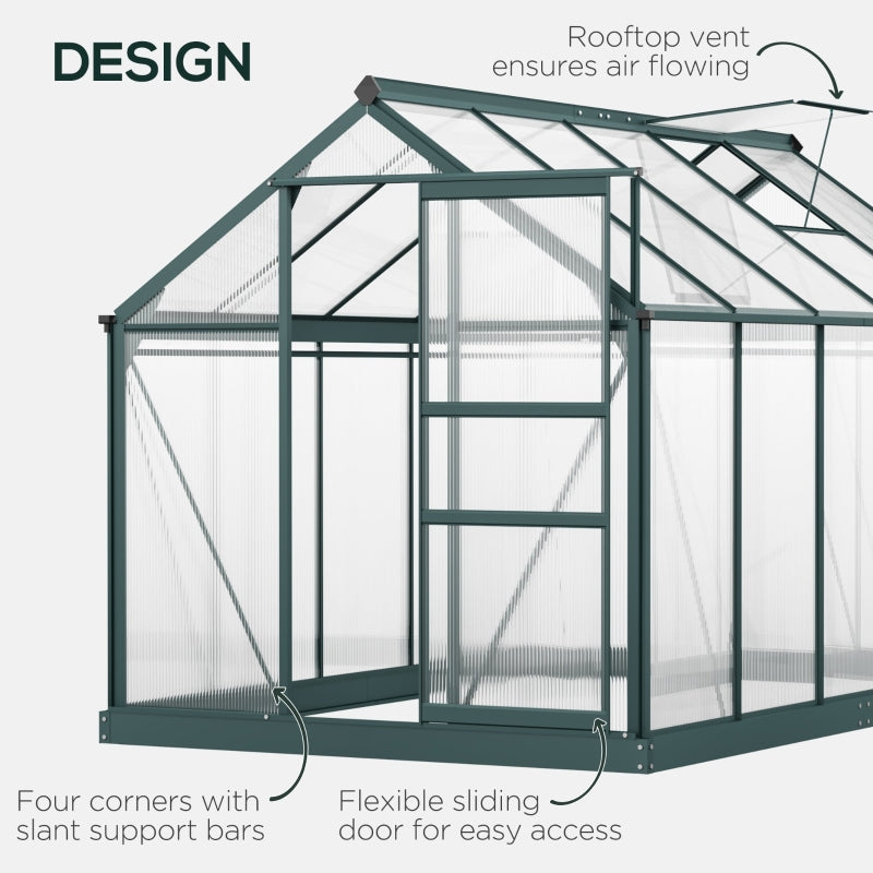 6ft x 10ft Large Dark Green Polycarbonate Greenhouse with Slide Door and Window