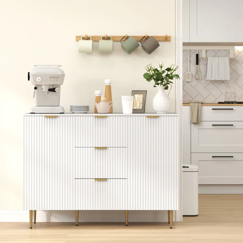 Modern 2-Door White Sideboard with 3 Drawers & Adjustable Shelves - Stylish Storage Solution for Living Room or Dining Room