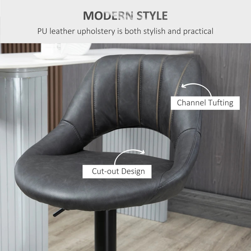 Set of 2 Grey PU Leather Swivel Bar Stools with Backrest & Footrest for Kitchen, Counter & Breakfast Bar