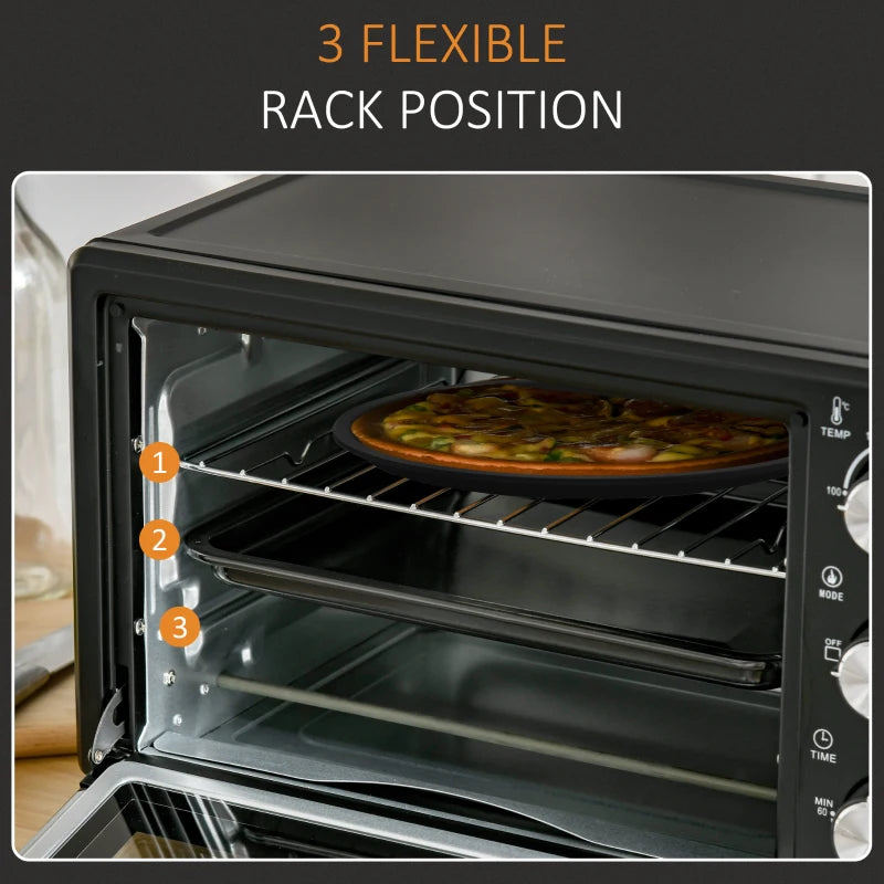 21L Mini Countertop Oven - Adjustable Temperature 100°C-230°C, Compact Black Design for Efficient Cooking
