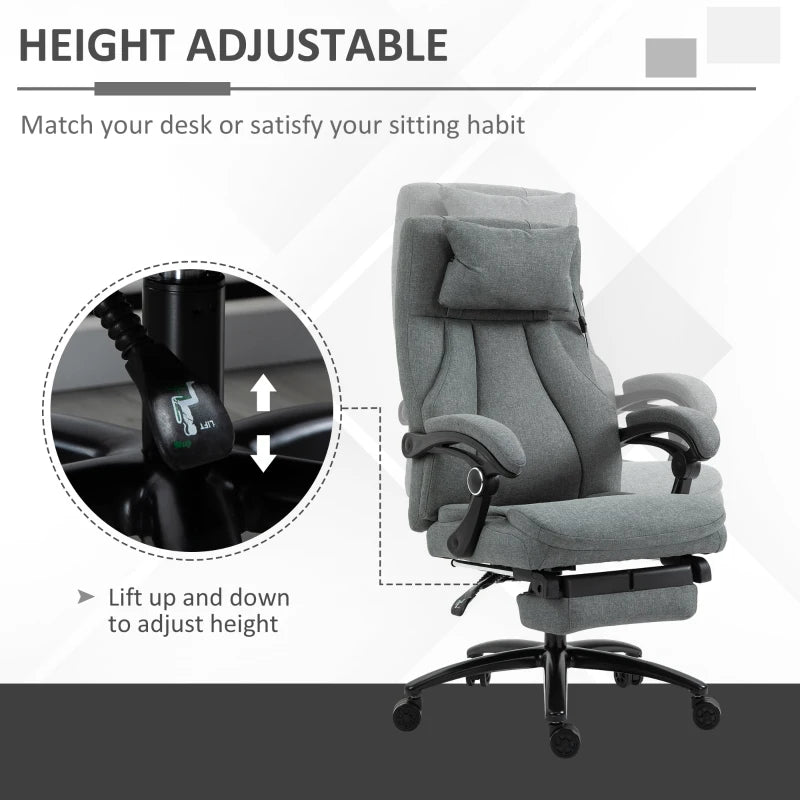 Vinsetto Grey Office Chair with Adjustable Massage Pillow, USB Power, Retractable Footrest, High Back, 360° Swivel for Home