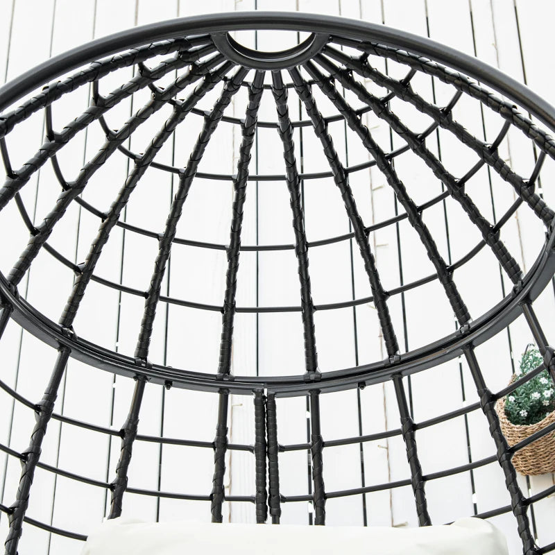 Black Swivel Egg Chair with Cushion for Outdoor Patio