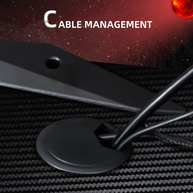 Carbon Fibre Gaming Desk 122x66 cm - Black & Red Gamer Workstation with Headphone Hook, Cup Holder & Gamepad Storage