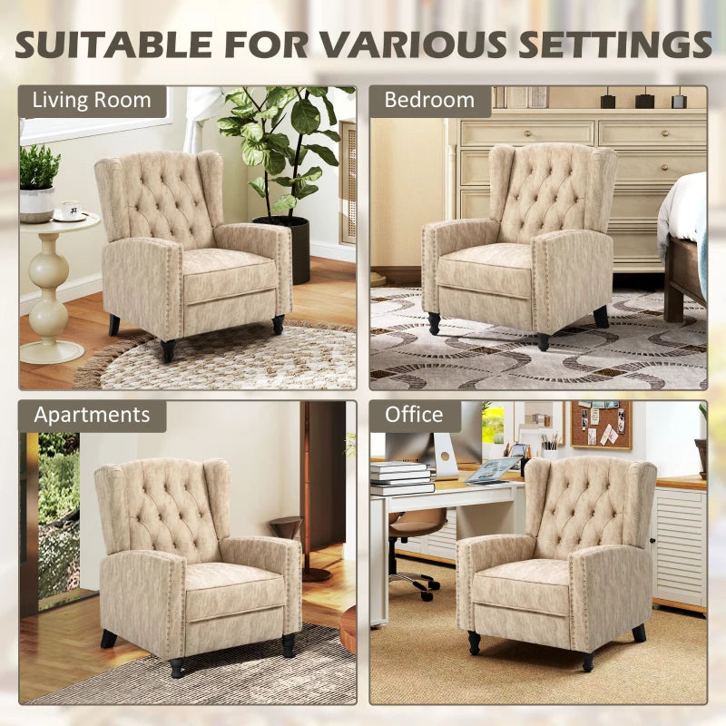 Chesterfield-Style Reclining Armchair in Beige for Ultimate Comfort and Style