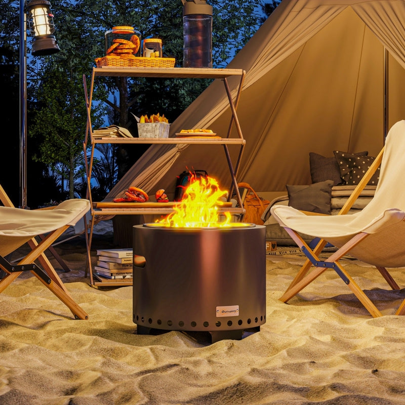 Smokeless Steel Fire Pit with Poker - Grey - 30 Inch