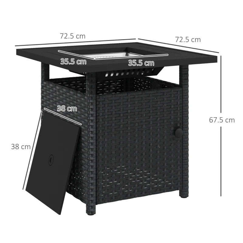 50,000 BTU Black Fire Pit Table with Cover - 72.5 x 72.5cm Outdoor Heating Solution