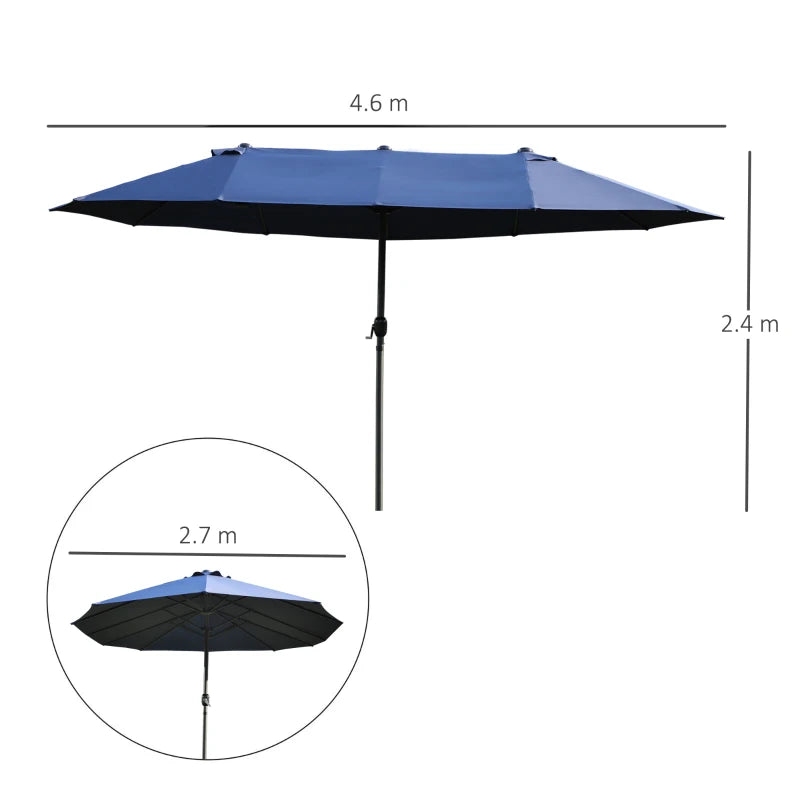 Blue Double-Sided Patio Umbrella - 2.7m Diameter