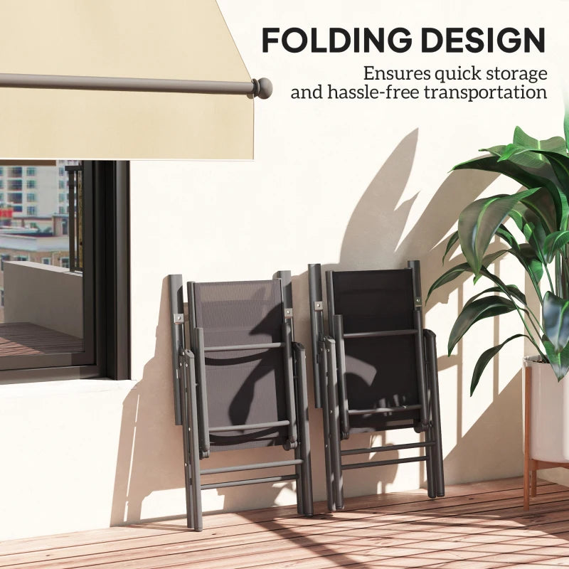 Set of 2 Dark Grey Folding Camping Chairs - Aluminium Frame with Breathable Mesh Back and Seat, Garden Armrest Chairs for Outdoor Use