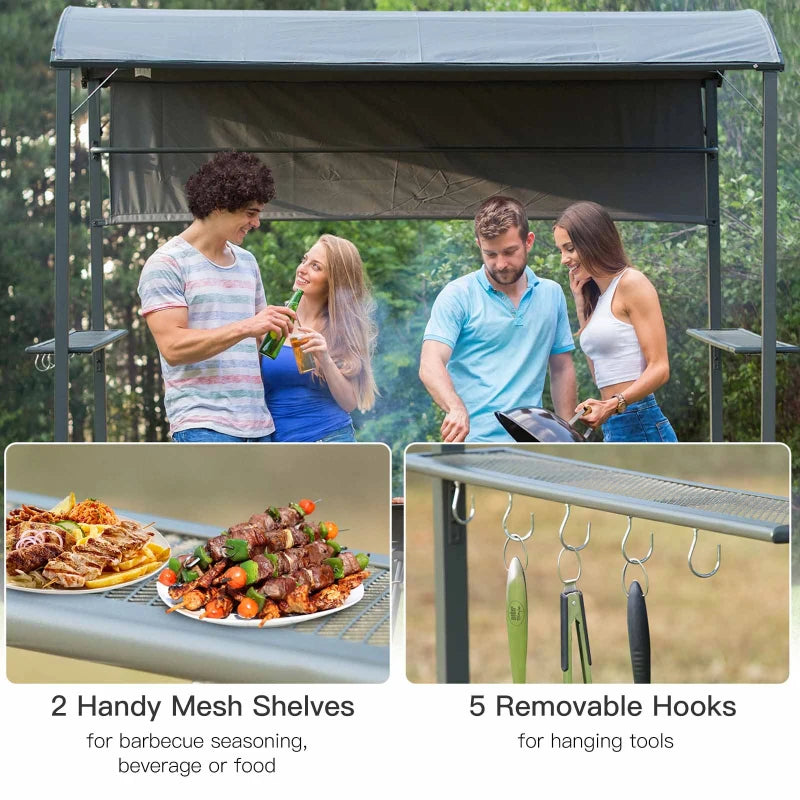2.2m x 1.4m Black BBQ Grill Gazebo with Shelves and Hooks