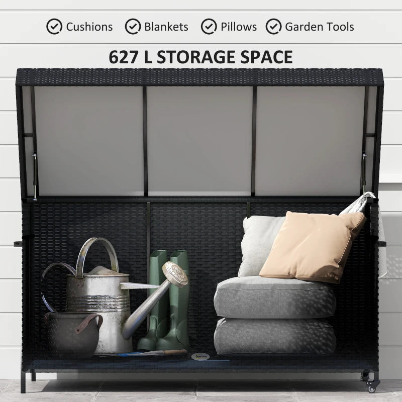 Black 627L Rattan Storage Box - Stylish Outdoor & Indoor Organizer for Home