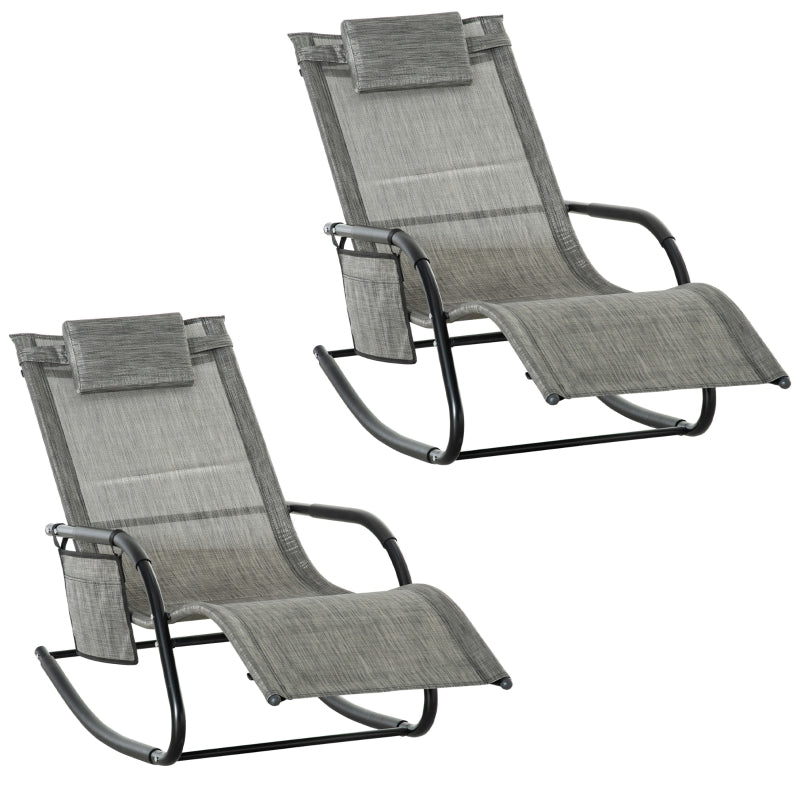 Dark Grey Outdoor Rocking Chair Set with Mesh Fabric and Storage Bag