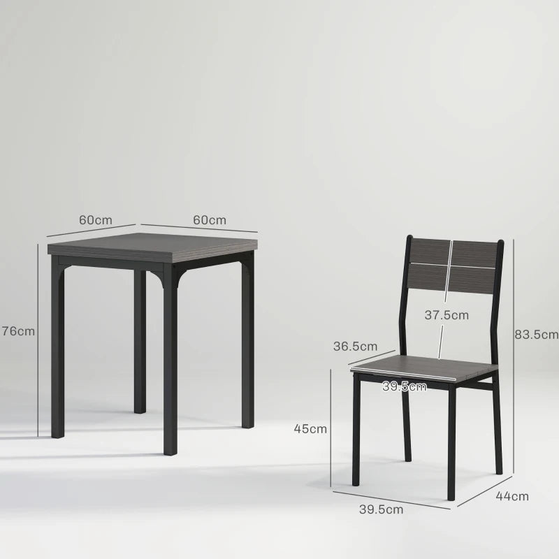 Minimalist 3-Piece Dining Set - Compact Grey Wood Grain Table and Chairs for Small Spaces