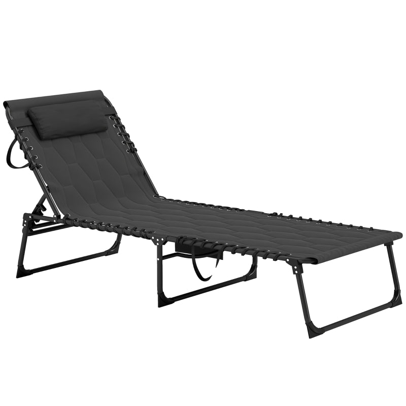 Adjustable Padded Sun Lounger Chair - Five-Position Recline, Outdoor Black Lounge Furniture