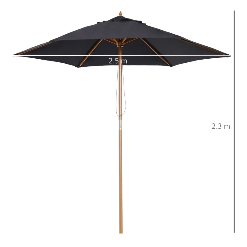 Black 2.5m Wooden Garden Parasol Sun Shade