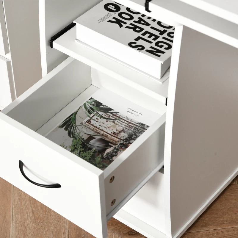 Modern White Computer Desk with Keyboard Tray, CPU Shelf, Drawers & Sliding Scanner Shelf - Ideal Office Workstation