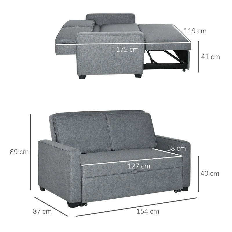 Grey Click Clack Double Sofa Bed with Adjustable Backrest for Living Room and Bedroom Comfort