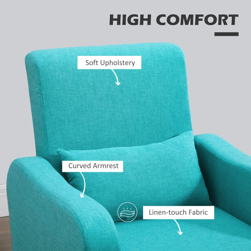 Linen-Touch Accent Chair with Pillow - Upholstered Lounge Sofa for Living Room, Club Chair in Teal