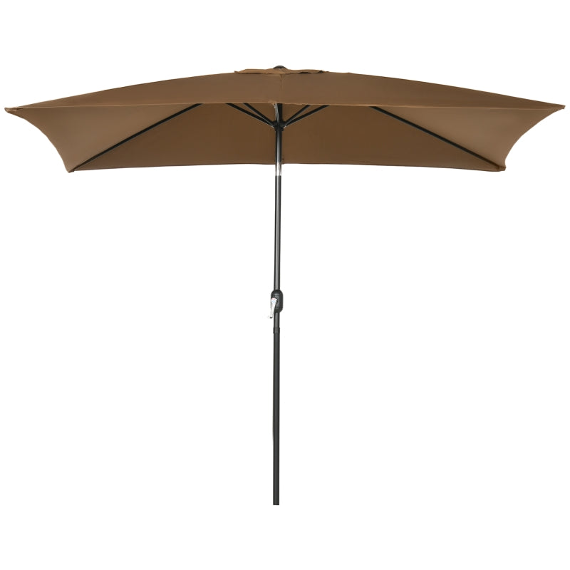 Brown Rectangular Garden Parasol Umbrella with Tilt and Crank