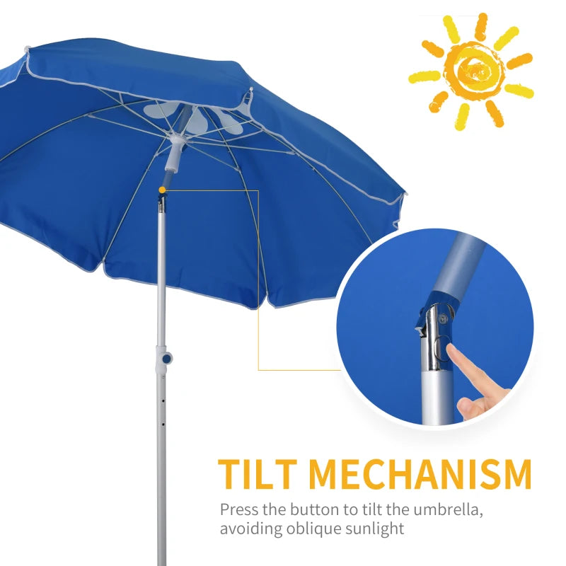 Blue Portable Beach Umbrella with Tilt and Adjustable Height