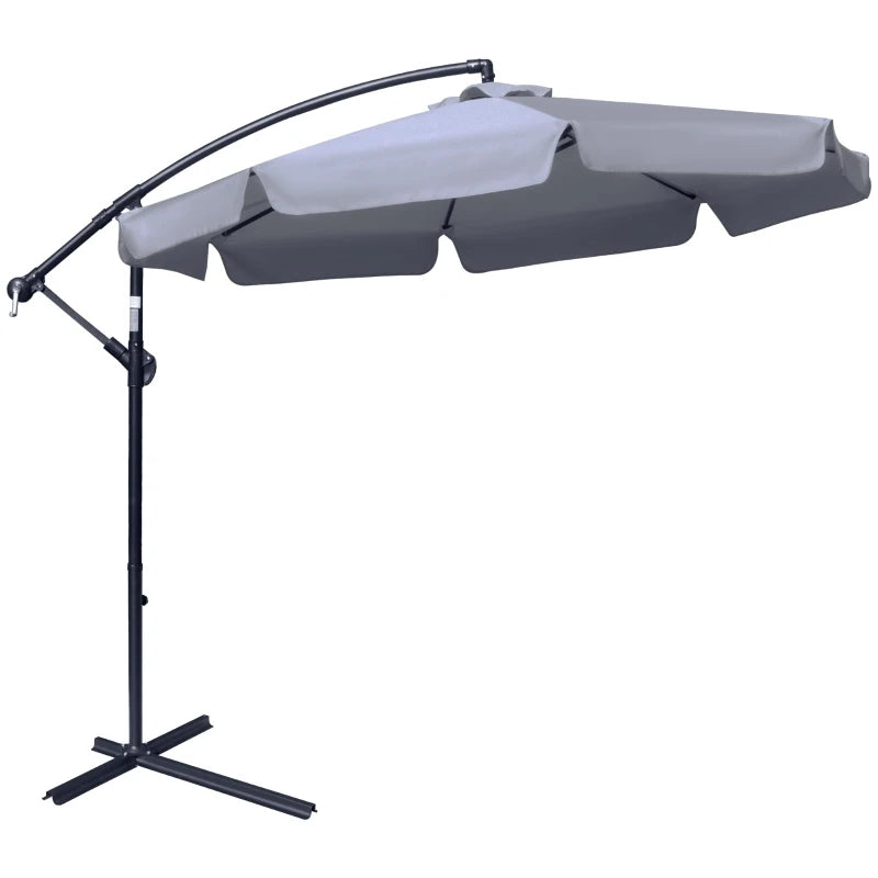 Dark Grey 2.7m Cantilever Garden Umbrella with Crank Handle and Cross Base