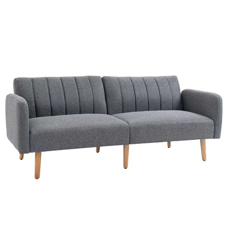 Convertible 3-Seater Sofa Bed in Grey Linen Fabric with Adjustable Split Backrest for Living Room or Bedroom