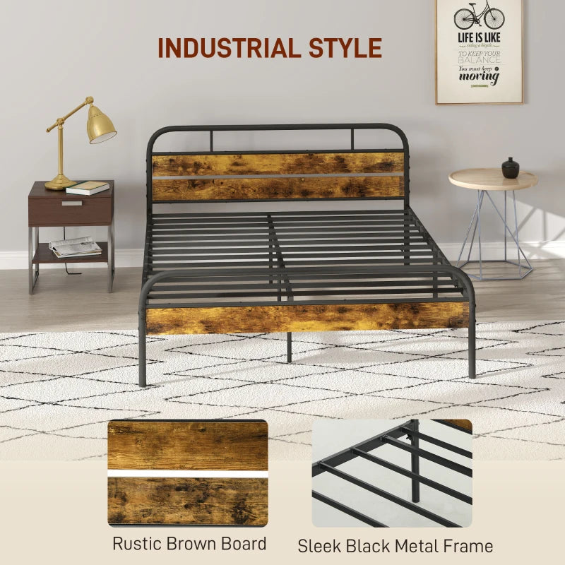 Industrial-Style King Bed Frame - Sturdy Black & Brown Metal Design for Modern Bedrooms - Stylish & Durable Sleep Solution
