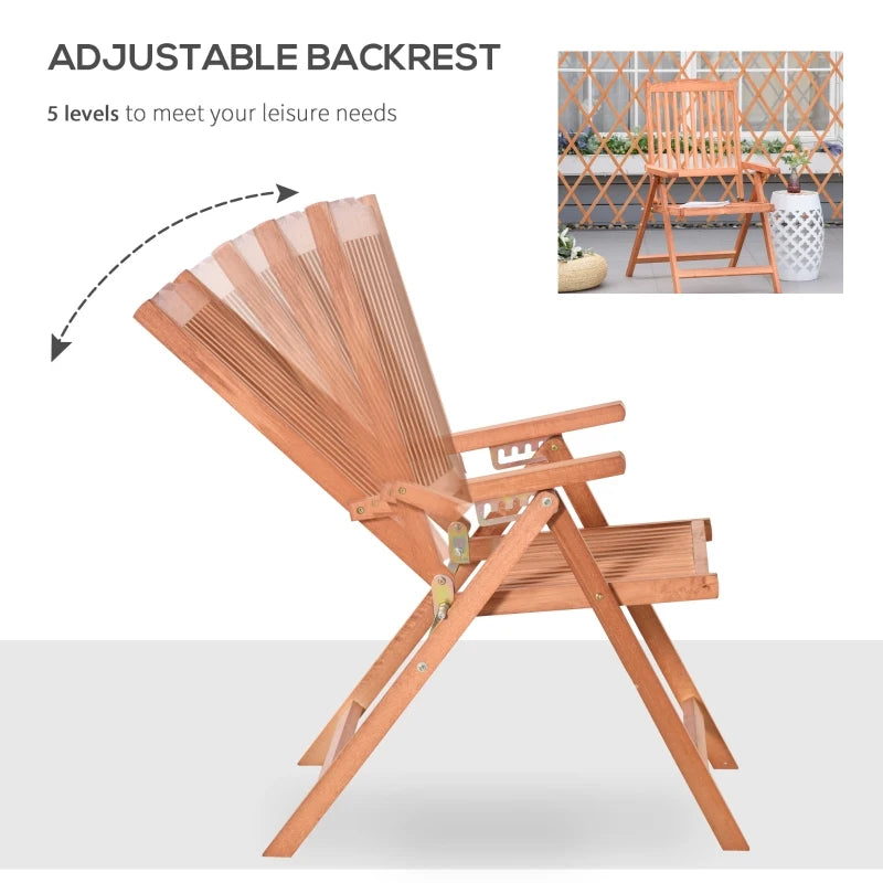 Acacia Wood Folding Patio Armchair - 5-Position Recliner, Outdoor Garden Chair