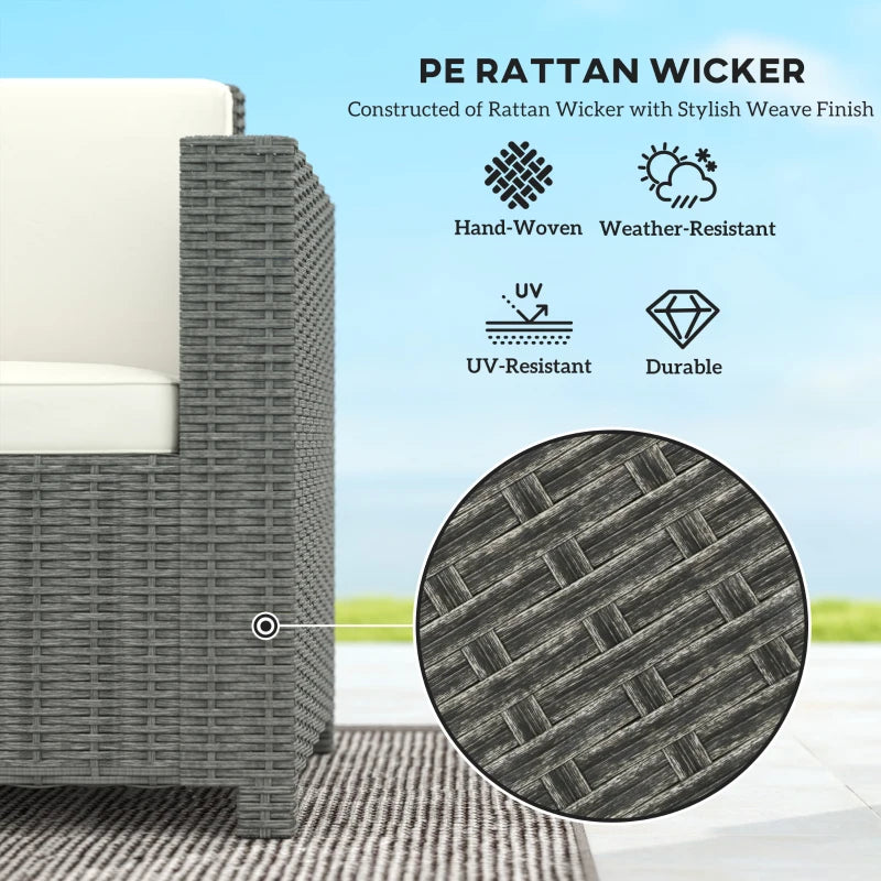 3 Seater Rattan Sofa - All-Weather Wicker Weave - Metal Frame - Fire Resistant Cushions - Cream