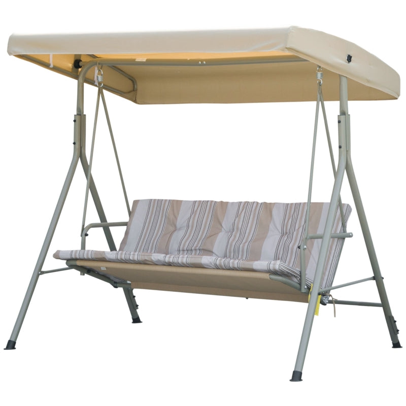 3 Seater Patio Swing Chair with Tilting Canopy, Light Brown