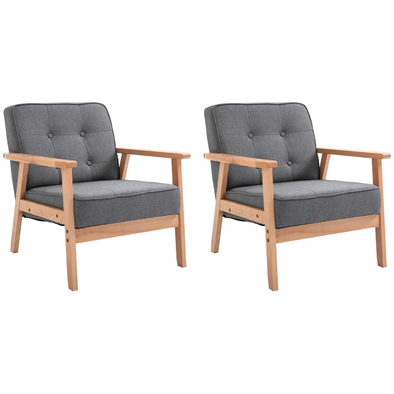 Linen Fabric Accent Armchair Set of 2 with Beech Wood Frame for Living Room, Bedroom, and Balcony