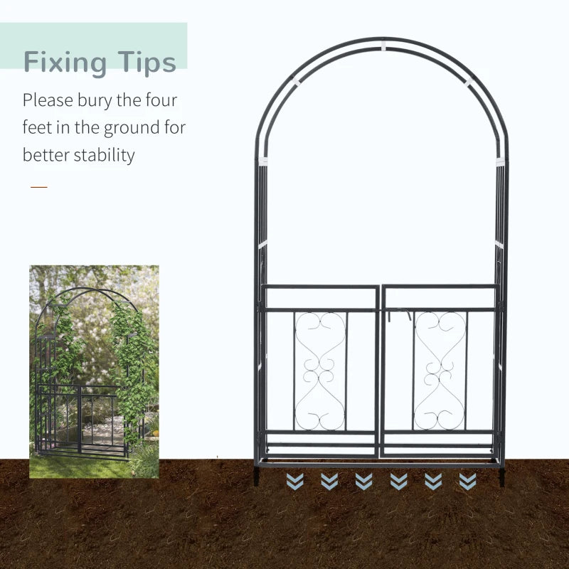 Metal Garden Arch with Double Gates for Climbing Plants, Roses, Vines - Outdoor Wedding Arbor
