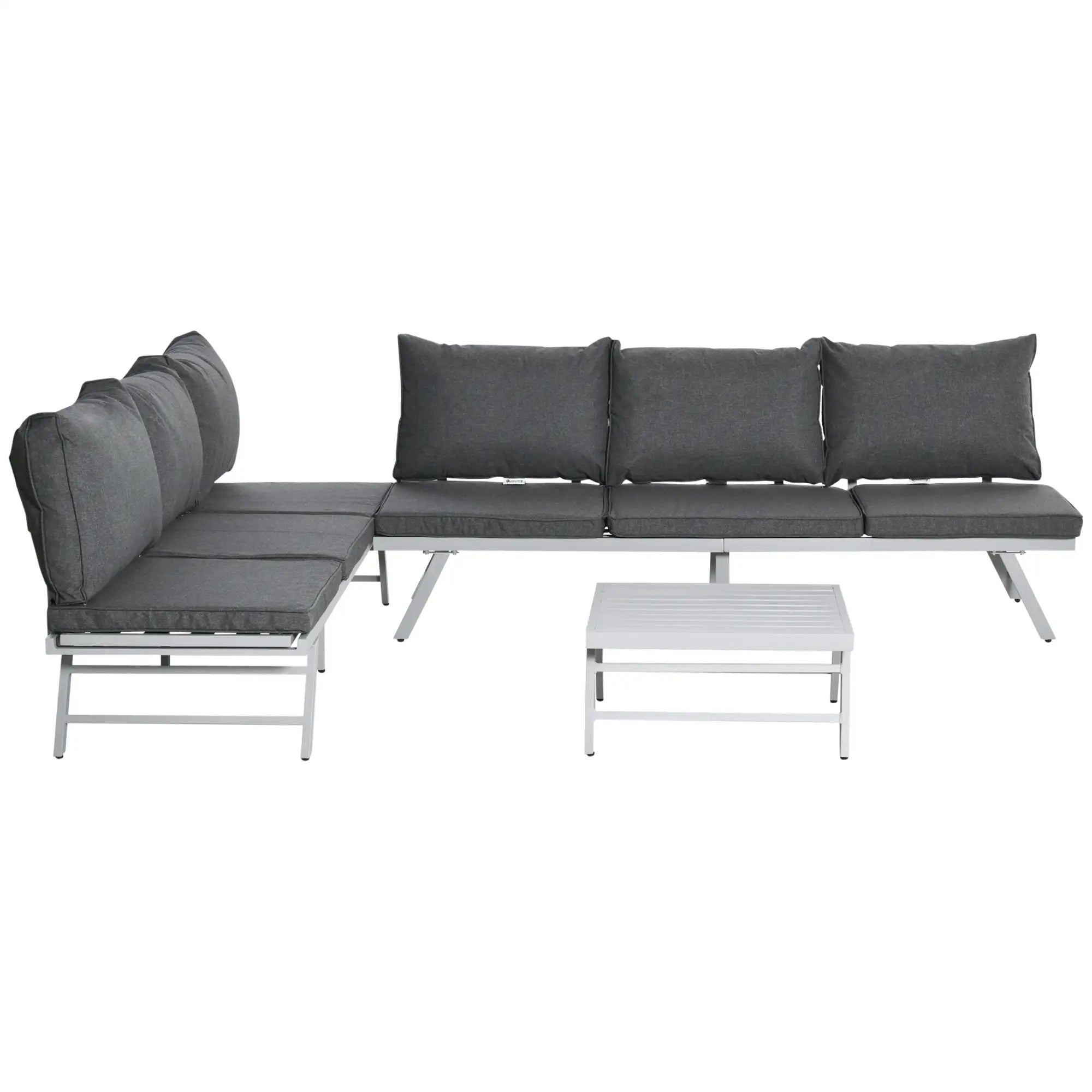 Grey Metal Garden Furniture Set With Slatted Top Table