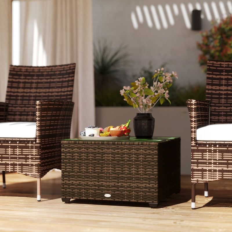 62 x 62cm Brown Glass-Top Rattan Side Table - Stylish Outdoor Furniture