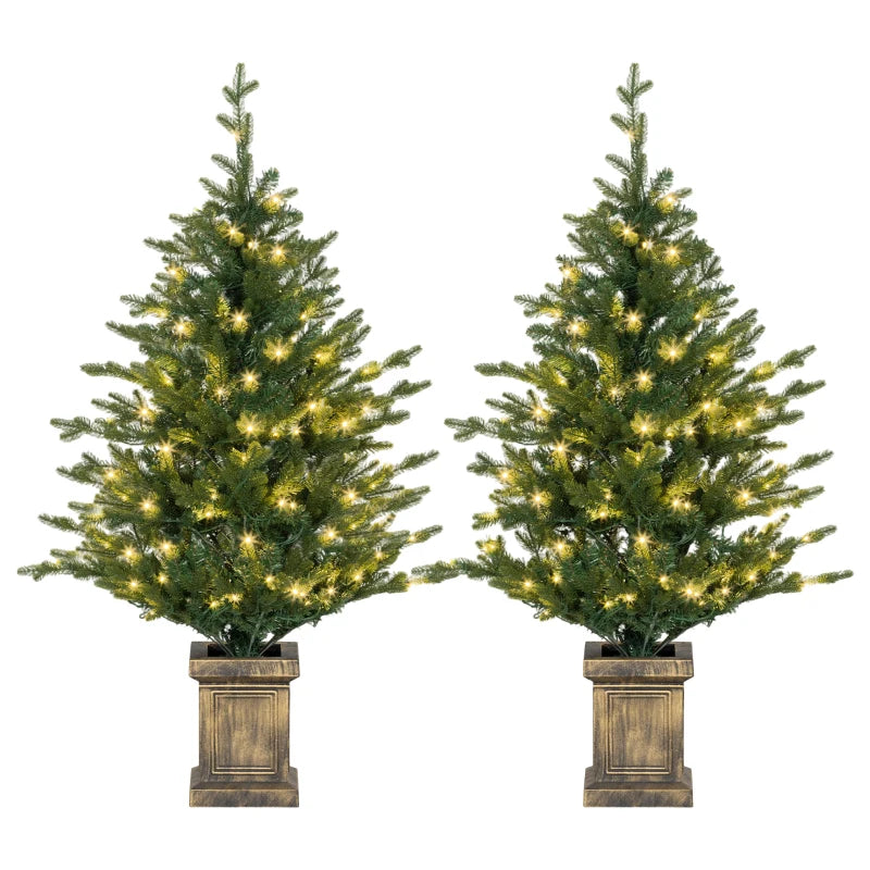 Set of 2 Green 4ft Artificial Christmas Trees with Lights - Perfect Holiday Decor for Home & Office