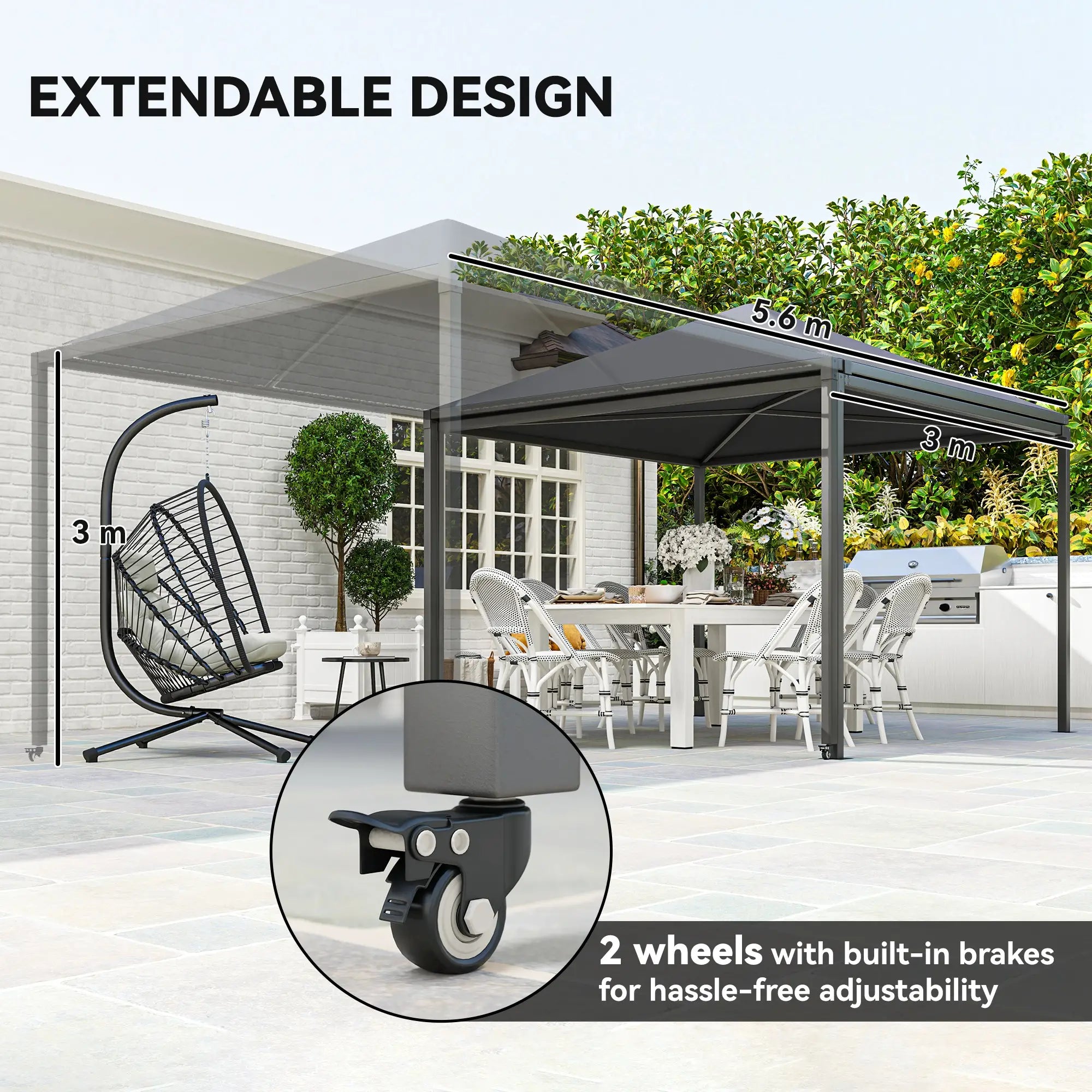 Extendable Metal Hard Top Gazebo with Wheels, UPF30+