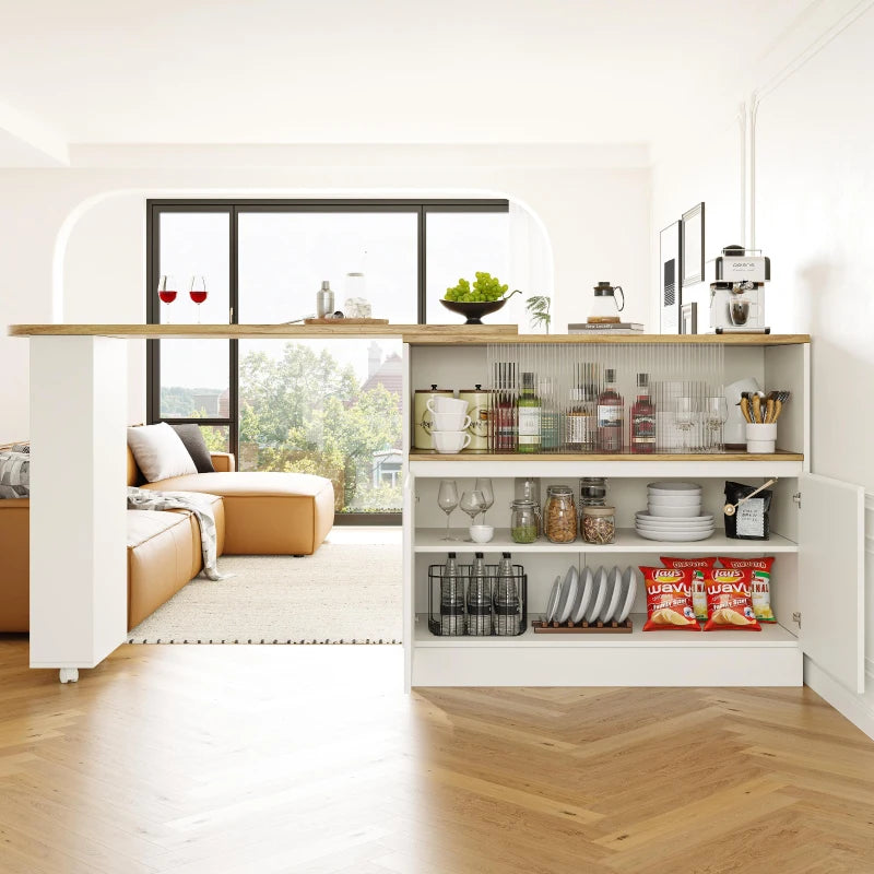 Multifunctional Bar Cabinet with Sliding Glass Doors & 360° Rotating Table - Stylish Storage for Dining Room, White, 90L x 120W x 100H cm