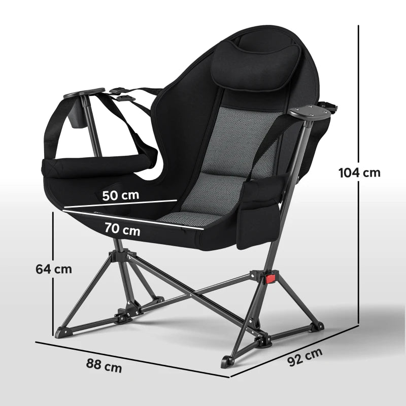 Adjustable Black Hammock Camping Chair Set of 2 - Portable Swinging Camp Chairs with Cup Holder, Headrest, Padded Seat & Carry Bag for Travel, Fishing & Hiking