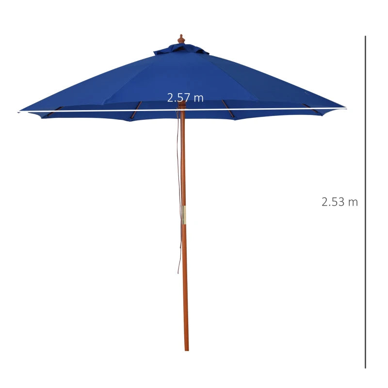 Blue 2.5m Round Garden Parasol Umbrella with Wooden Pole