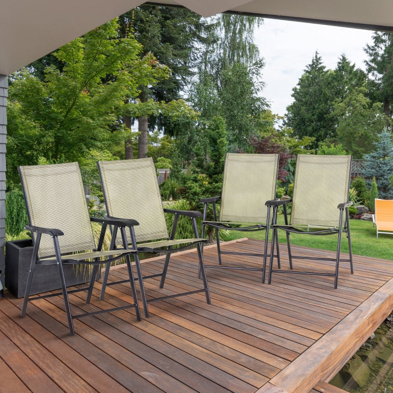 Beige Folding Metal Frame Outdoor Dining Chairs Set of 4