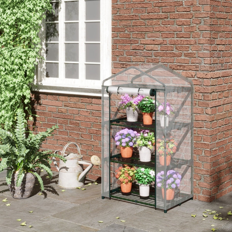 Clear 3 Tier Portable Greenhouse with Roll Up Door, 69x49x125 cm