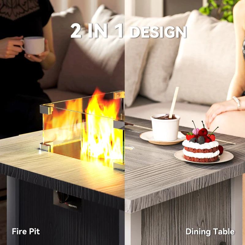 50,000 BTU Dark Grey Gas Fire Pit Table with Cover - Outdoor Heating Solution for Patios and Backyards